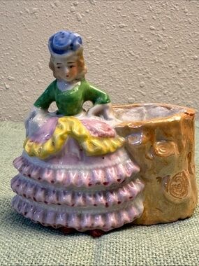 Vintage Cactus Pot -Porcelain Lady Figurine  - Pink and Green -Made in Japan